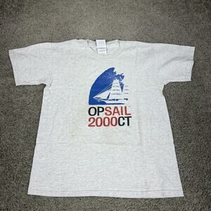 Vintage USTA OPSAIL 2000CT Shirt Mens Medium Gray Tall Ship Sailing Graphic Tee